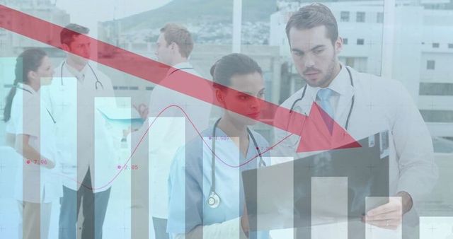 Doctors Reviewing X-Rays with Financial Data Overlay