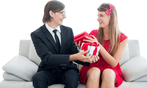 Transparent background geeky couple gifting happiness