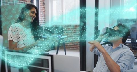 Innovative collaboration with virtual reality in modern office