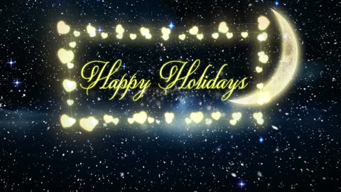 Happy Holidays Message with Twinkling Lights and Starry Night