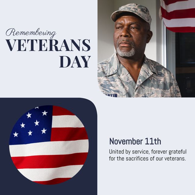 African American Male Soldier Honoring Veterans Day with USA Flag - Download Free Stock Templates Pikwizard.com