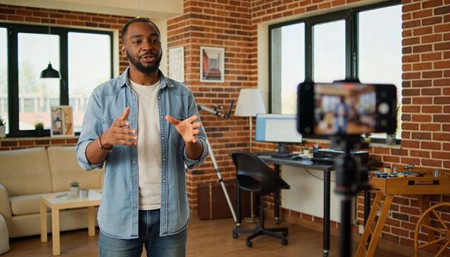 Recording and Presenting on Smartphone in Brick Loft Studio, Livestream Creator Workspace