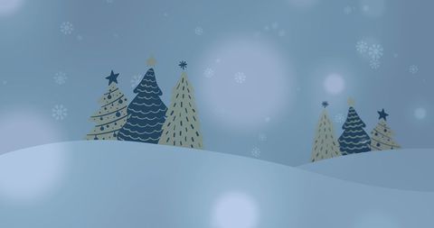 Winter Landscape with Snow Falling on Festive Fir Trees