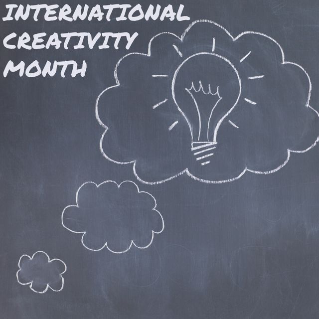 Celebrating innovation, a chalk-drawn lightbulb symbolizes a burst of ideas for International Creativity Month. This template could also serve to promote brainstorming sessions or educational programs focused on creative thinking.