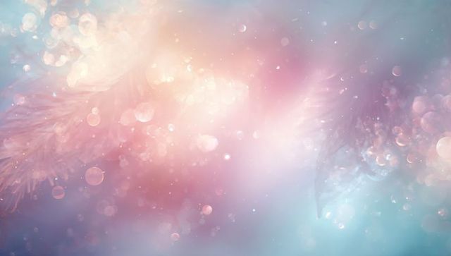 Floating pastel bokeh glow with feathered light, soft haze and glittering orbs