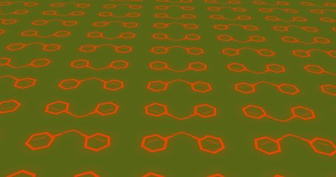 Hexagonal shapes in graduated rows appear across a solid green background, with glowing orange outlines digital art evokes a sense of technology and futurism. Useful for artistic design projects, technology-related presentations, and as a modern digital abstract illustration in various creative works.