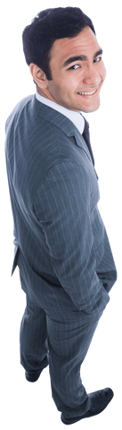 Happy Businessman Smiling Wearing Striped Suit on Transparent Background