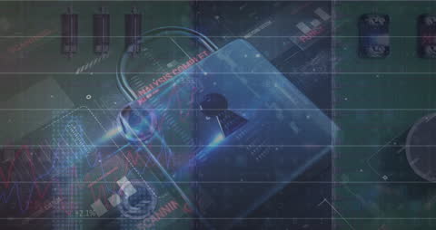 Cybersecurity Animation with Padlock and Digital Background