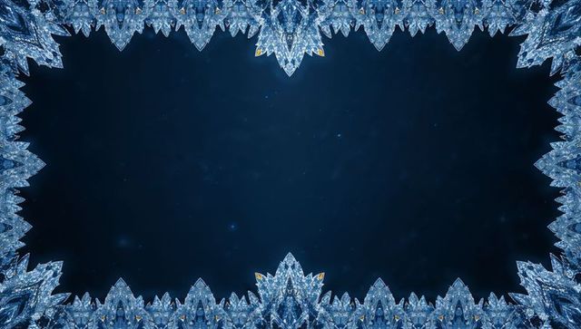 Blue crystal kaleidoscope border framing navy negative space for luxury design