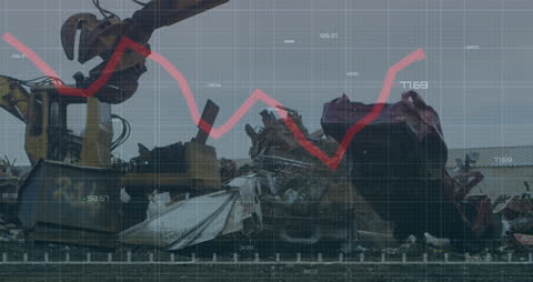 Data Analytics Concept Amid Recycling Machinery in Junkyard
