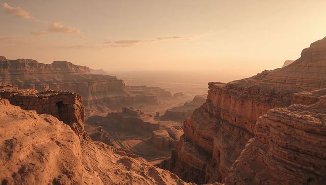 Golden sunset illuminating dramatic canyon landscape