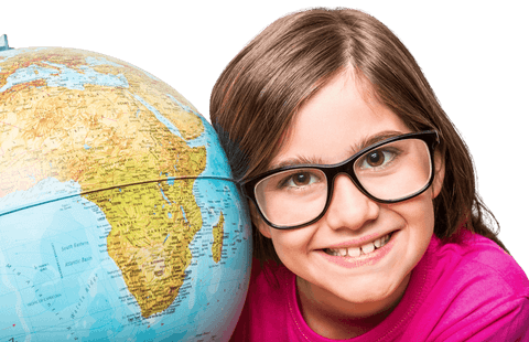 smiling child with glasses holding transparent globe map - Download Free Stock Videos Pikwizard.com