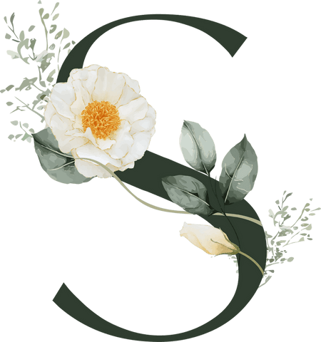 Elegant Floral Letter S with Creamy Blossom Design on Transparent Background