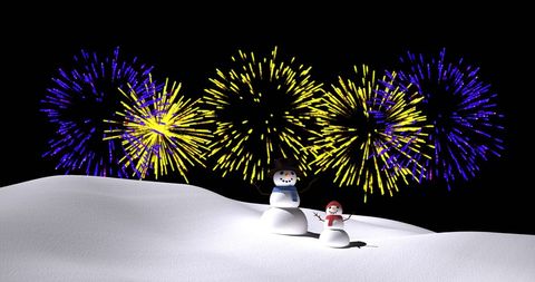 Snowmen Celebrating New Year with Colorful Fireworks - Download Free Stock Images Pikwizard.com