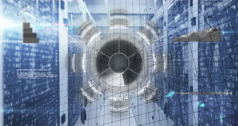 Futuristic Interface with Equations in Data Center Concept