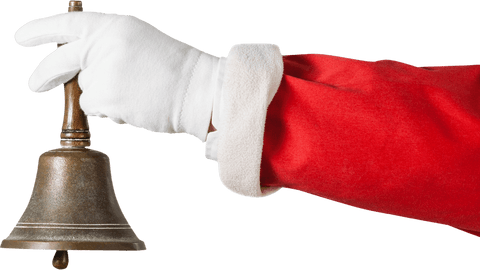 Santa's Gloved Hand Ringing Christmas Bell Transparent Background