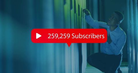 Technician Checking Servers with Subscriber Notification Overlay