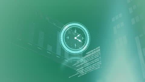 Futuristic Clock Overlay on Digital Data Image