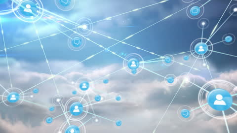 Global Digital Connection Network Over Cloudy Sky