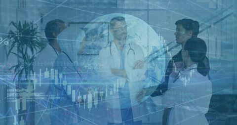Doctors collaborating on global healthcare data insights