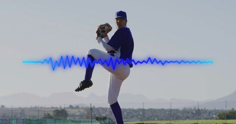 Female athlete throwing pitch with sound wave effect