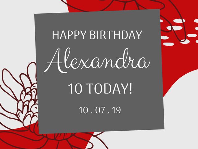 Undeniably perfect for creating personalized birthday invitations, especially for milestone celebrations like a 10th birthday. The vibrant red and gray floral design offers a stylish and festive look while maintaining a focus on the joy of the event. The card can be easily customized with the name and specific age, making it ideal for children’s birthday parties. Use this template for printable invitations, digital party announcements, or as a heartfelt message to loved ones.