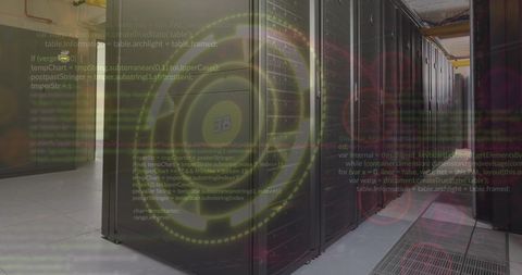 Digital data center with code and loading interface overlay