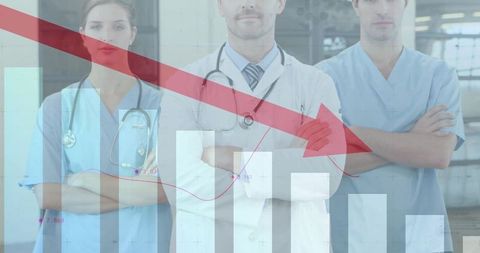 Healthcare Decline Concept with Professionals and Bar Chart Overlay