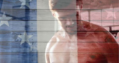 Muscular Man Working Out with French Flag Overlay