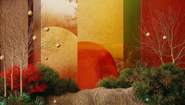 Minimalistic Festive Display with Abstract Botanical Art