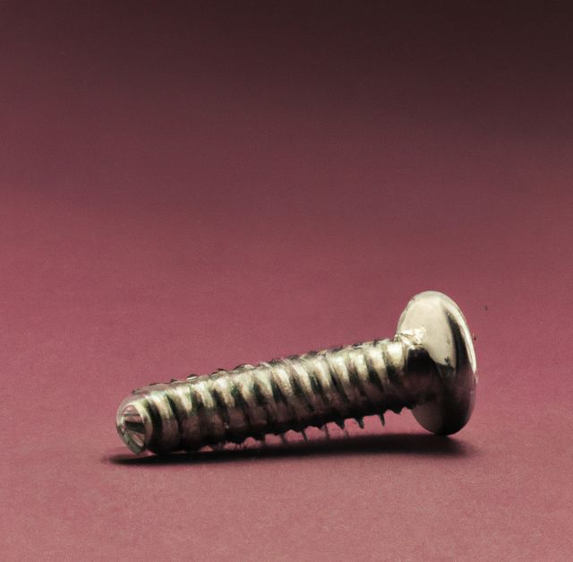 Image of close up of metal screw with copy space on red background. Screw and fixing diy items concept.