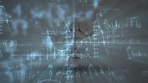 3D Brain Model Among Floating Math Formulas Visualizing Scientific Concepts