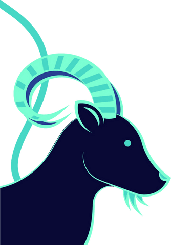 Transparent background minimalist goat silhouette with spiral horn