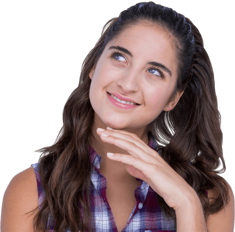 Thoughtful Woman on Transparent Background Smiling