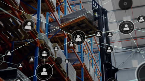 Warehouse Operations with Digital Network Technology Concept