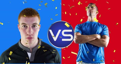 Competitive duel concept with two sportsmen on opposing teams