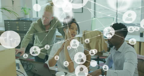 Creative Team Discussing Insights with Digital Connections Overlay