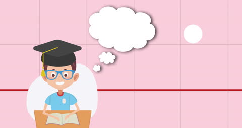 Animated Schoolboy with Graduation Cap and Speech Bubble