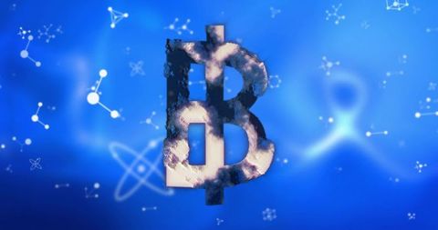 Textured bitcoin symbol with glowing molecular structures