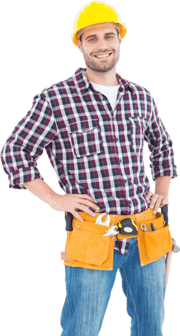 Happy Handyman Posing in Checkered Shirt with Transparent Background - Download Free Stock Videos Pikwizard.com