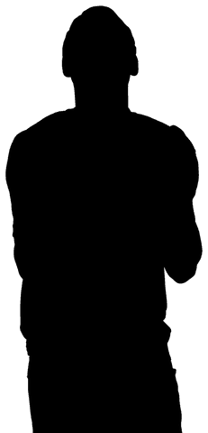 Silhouetted man squeezing hands on transparent background