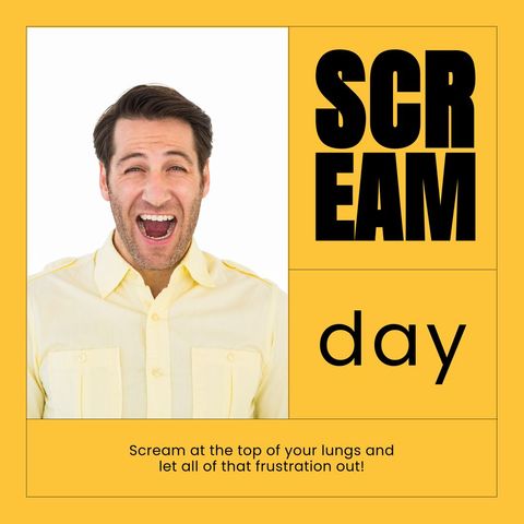 scream day concept with expressive caucasian man on yellow background - Download Free Stock Templates Pikwizard.com