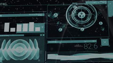 Futuristic Digital Interface with Data and Networking Analysis