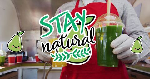 Stay Natural Digital Sign Over Vendor Serving Fresh Health Drinks