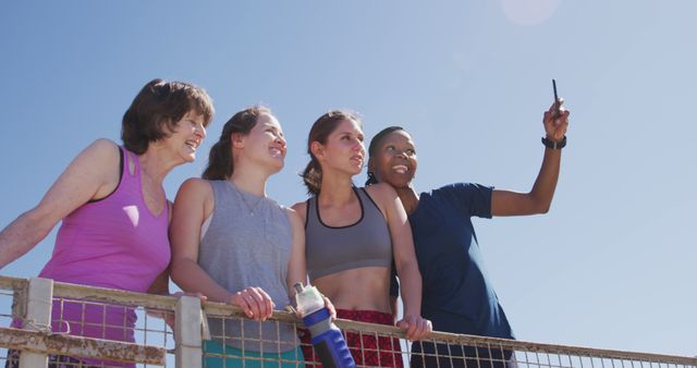 Group of Smiling Women Taking a Selfie Outdoor in Sunny Weather - Download Free Stock Images Pikwizard.com