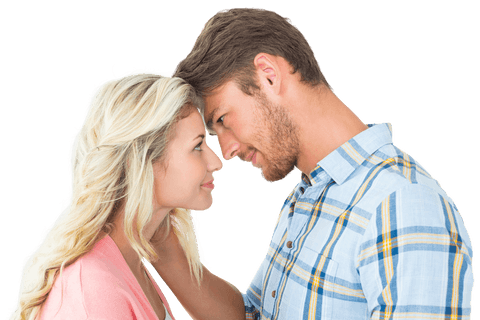 Smiling transparent couple affectionate gaze