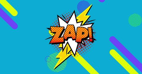 Dynamic comic book style zap text on colorful blue background