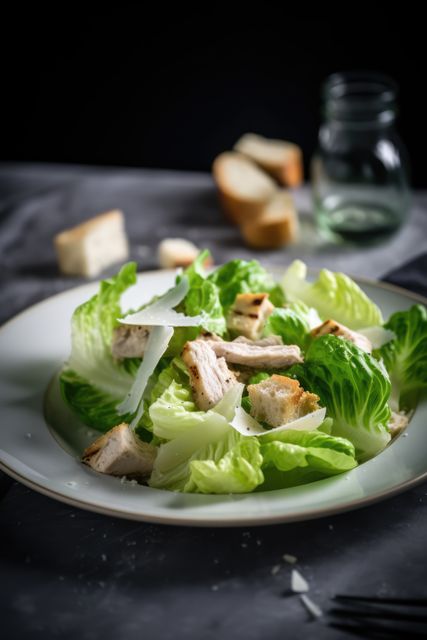 Healthy Chicken Caesar Salad with Fresh Romaine Lettuce - Download Free Stock Images Pikwizard.com