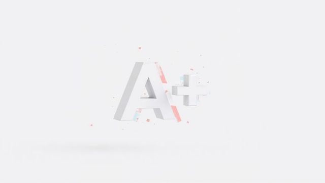 3d white a+ design with subtle red and blue accents