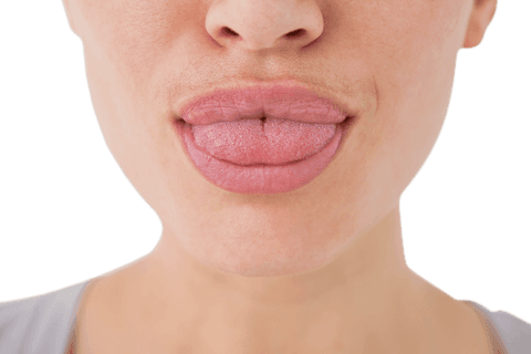 Woman displaying tongue on transparent background